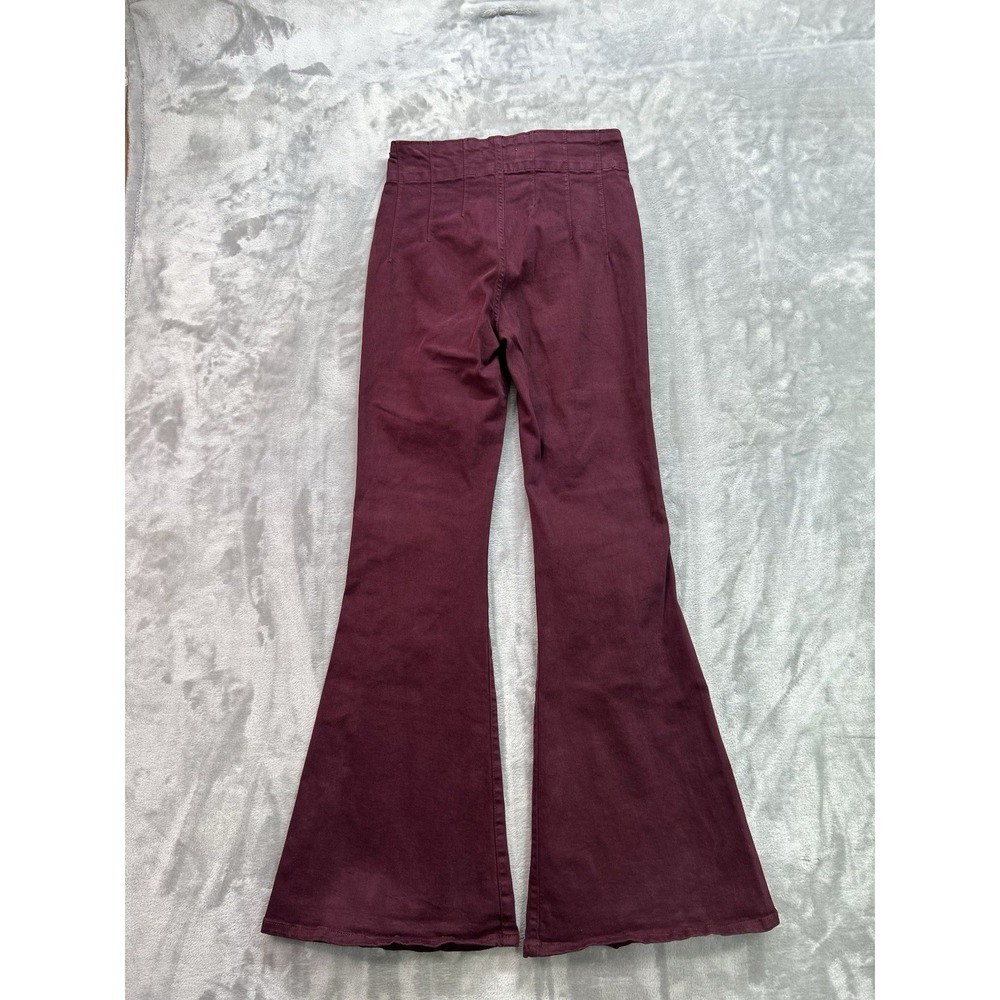 Forever 21 Womens Jeans Sz 28 Burgundy Pocketless Flare High Rise Stretch Boho - Picture 2 of 12